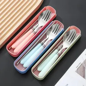 Portable Cutlery Set with Storage Box, Including Fork & Spoon & Knife, Outdoor Tableware Set for Camping & Hiking
