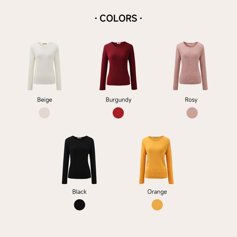 COMOBOCA 100% Cashmere Womenswear Tops, Long Sleeve Regular Fit Knitwear Sweater for Cozy Winter, Lightweight & Figure-Flattering Design, Soft Luxurious Feel