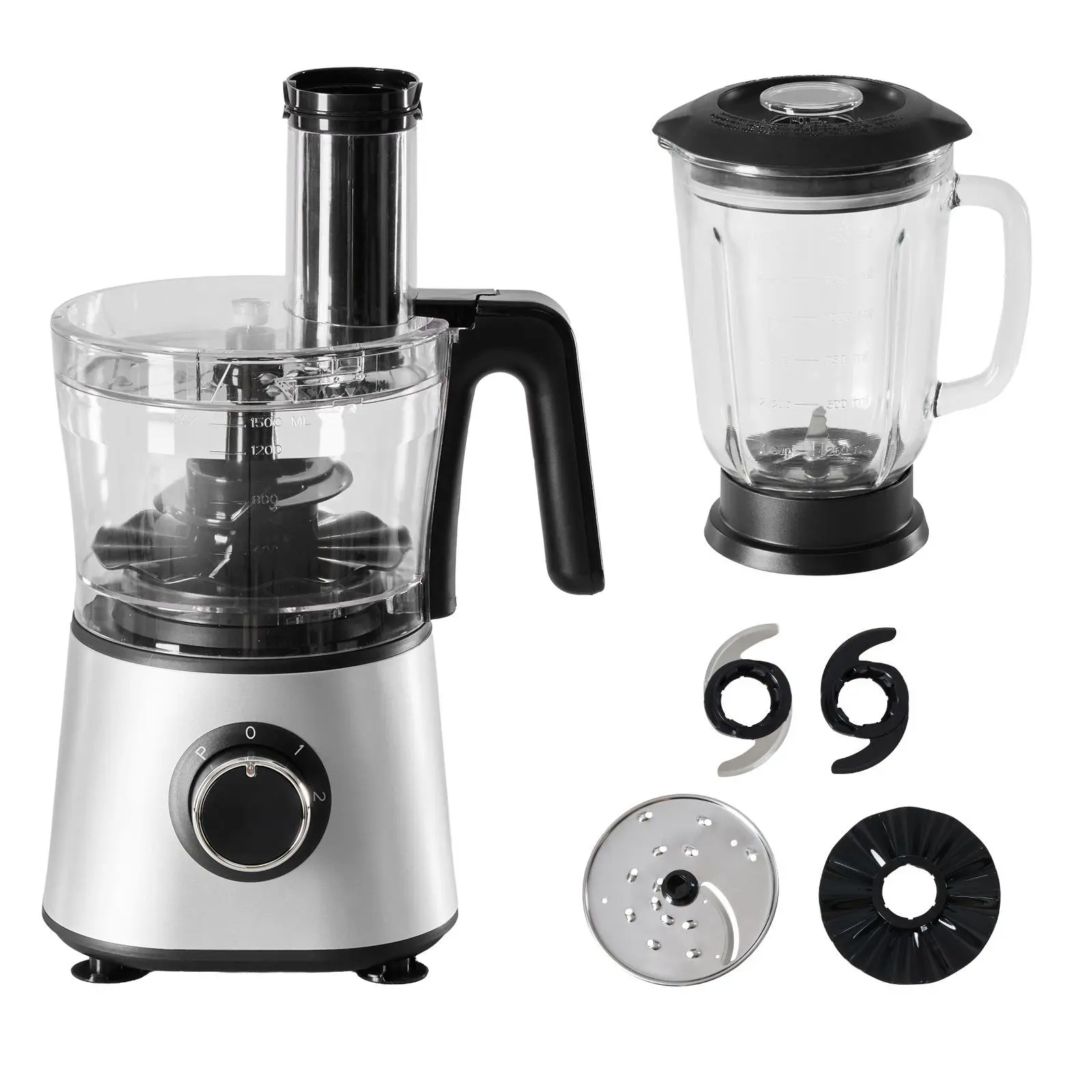 300W Multi-Functional Food Processor with Blender, Dough Tool, 2 Speeds, Sharp Blades, Safety Lock & 1.5L Glass Jar – All-in-One Kitchen Appliance for Chopping, Mixing, Blending & More