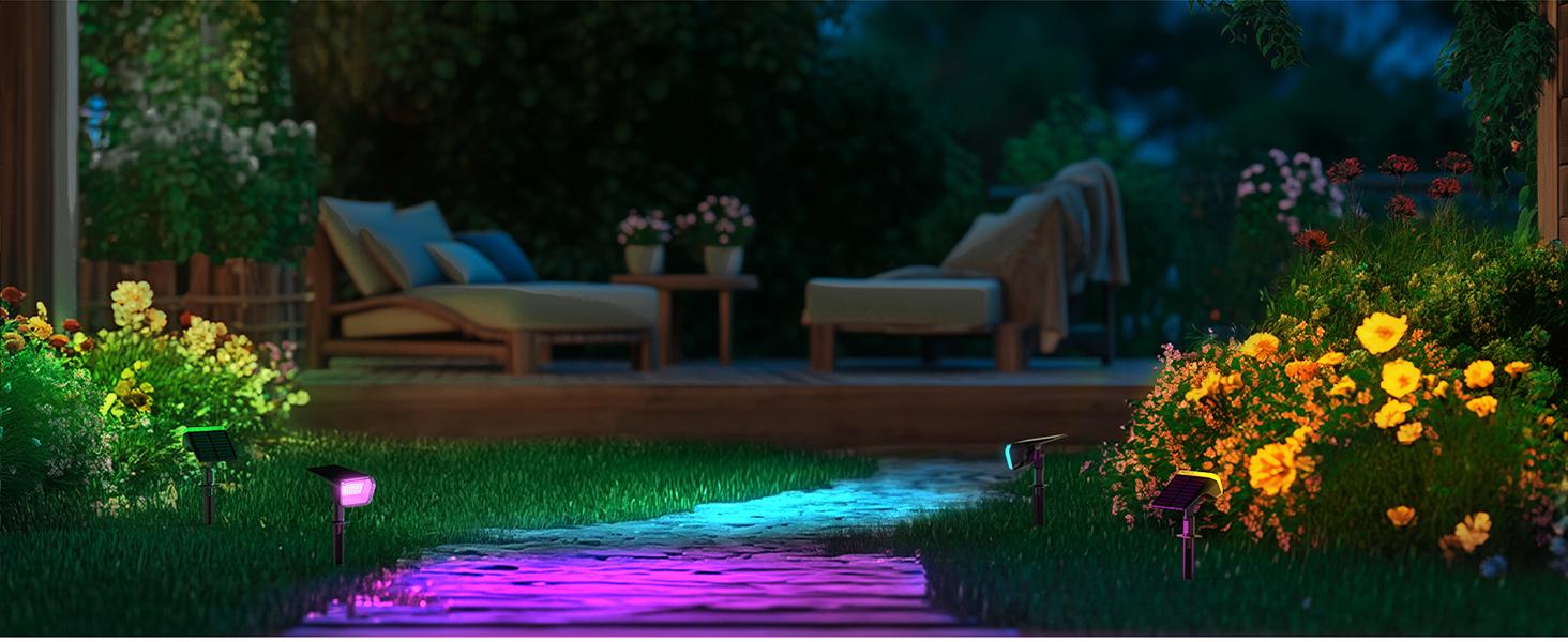 Linkind RGB Halloween Lights Outdoor Solar Spotlights IP67 Waterproof 10 Lighting Modes Color Changing Outdoor Lighting for Yard Garden Landscape Christmas Halloween Decorations (Multicolor, 4 Pack)