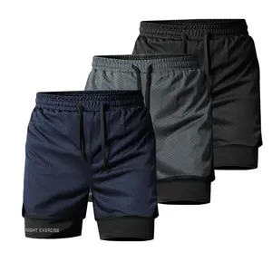 Men’s solid-color 2-in-1 sports shorts—breathable quick-dry gym shorts, casual comfortable summer shorts, lightweight breathable shorts—men’s sportswear for gym workouts and running