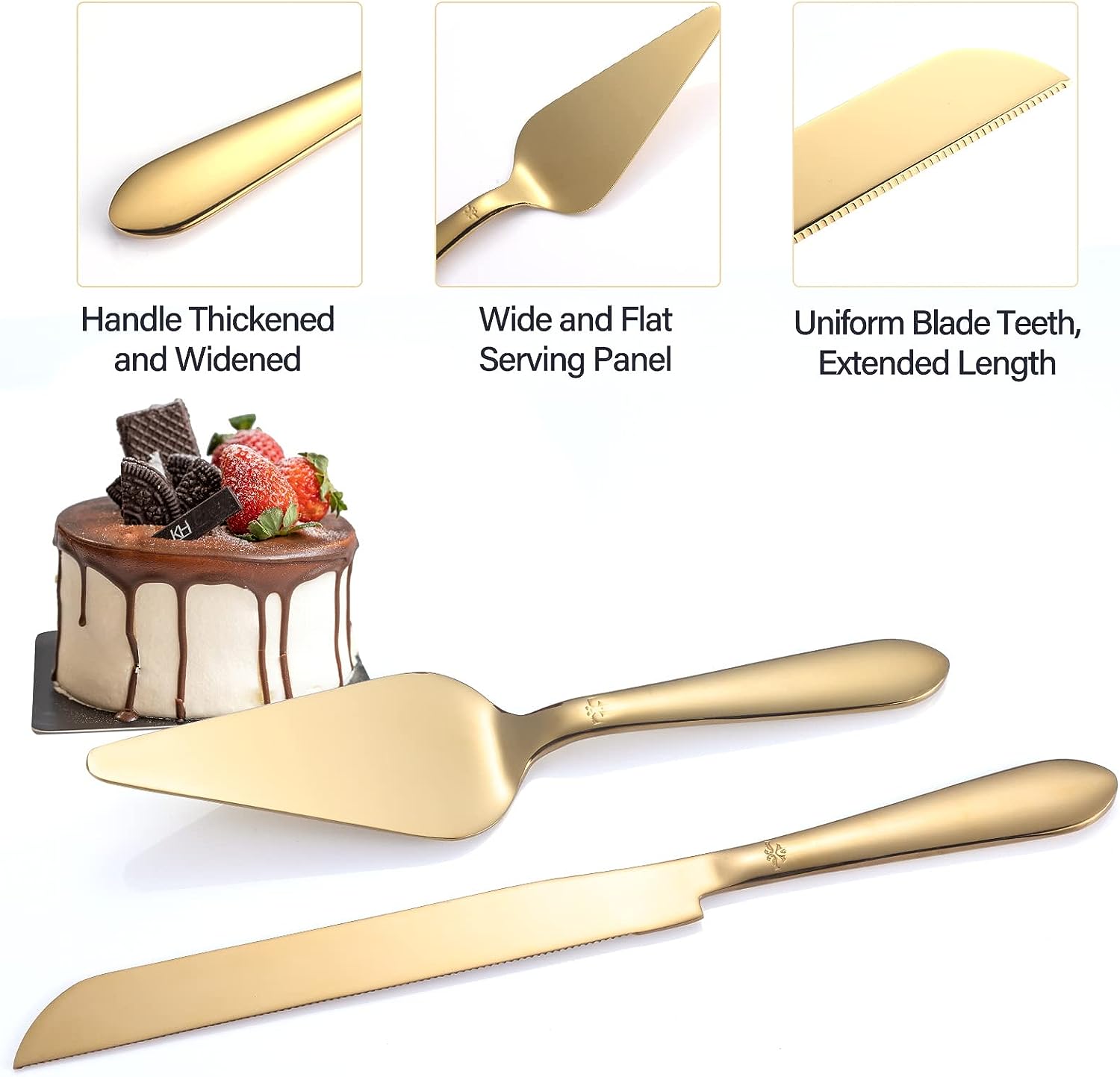Cake Cutting Set for Wedding, Elegant Cake Knife and Server Set with Thickened Stainless Steel and Rounded Edges, Cake Cutter and Pie Spatula for Birthday Anniversary Christmas Gift Set of 2, Silver Bakeware Utensils