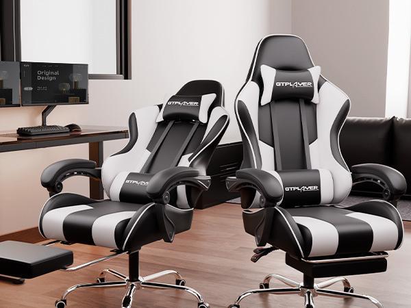 【New Year Sale】GTPLAYER Gaming Reclining Swivel Chair, Breathable Fabric Memory Foam Pillow, Smooth Rolling Swivel w/ Premium Spring Cushion