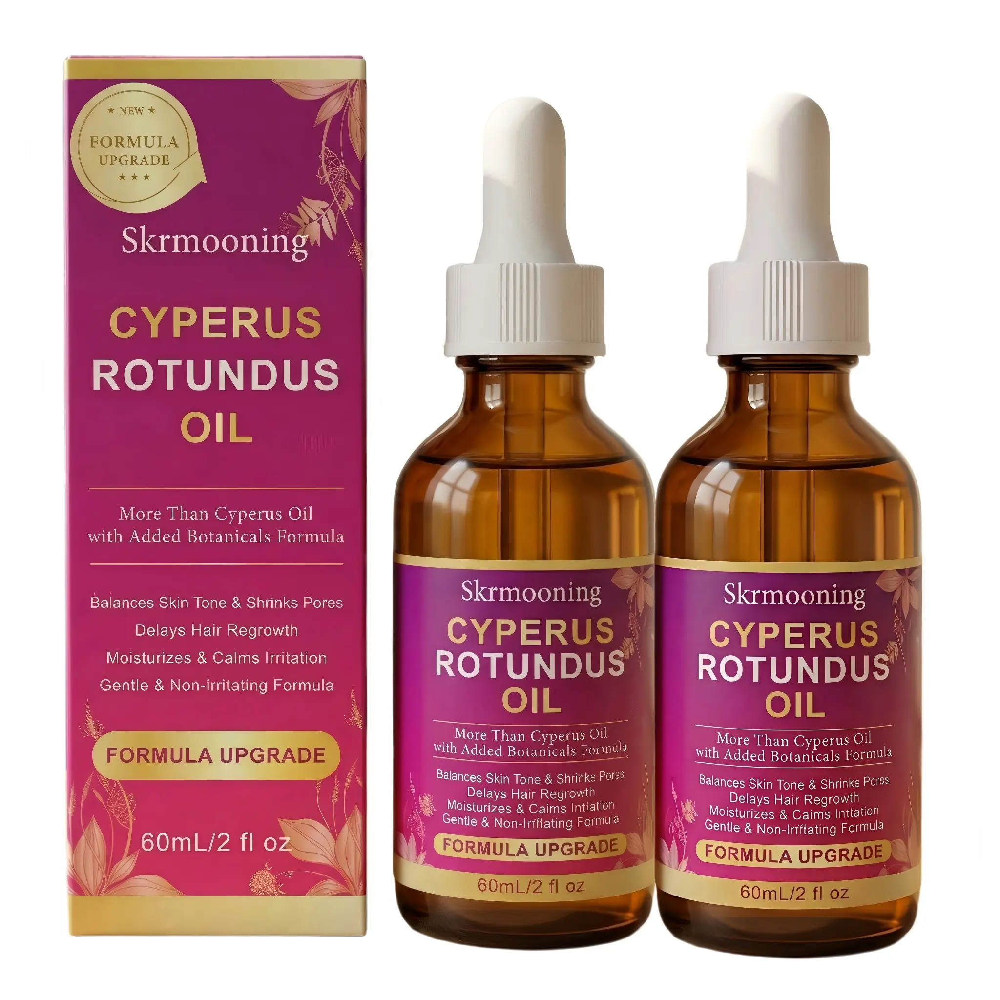 Cyperus Rotundus Oil （2pcs）- Moisturizing Hair Inhibitor Oil, Daily Body Care Cosmetic Beauty Product for Sensitive, Breakout-Prone Skin, Ingrown Hair & Razor Bump Care, 60ml/2oz Naturally Derived Gentle Formula