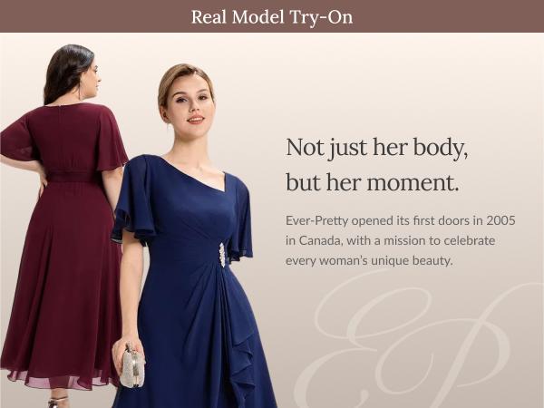 Ever-Pretty Valentine dress holiday dress  Flutter Sleeve Chiffon Midi Dress with Asymmetric Neckline, Waist Rhinestone, Tiered Skirt & Smocked Back for Formal dress,Evening dress 2463