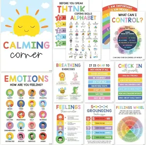 12 Pcs Emotional Intelligence Posters for Kids,Mental Health Posters,Emotions Chart for Kids,Classroom Decor,Durable Laminated Mental Health Posters,Homeschool Emotional Regulation Posters,Back to School Mental Health Decor,Emotional Intelligence Posters