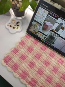 Gingham Charm Crochet Desk Mat - Handmade Gingham Desk Mat — Aesthetic Workspace & Table Décor