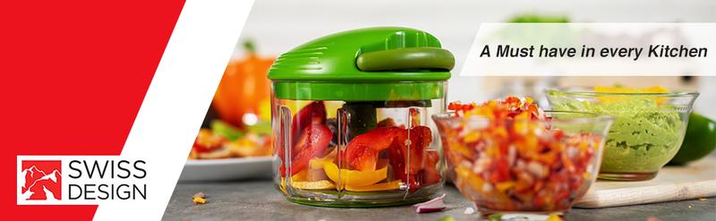 Kuhn Rikon Pull Chop Chopper Manual Food Processor with Cord for Chopping Fruits Vegetables Nuts & More | Sharp Blades Durable ABS Plastic Kitchen Utensil