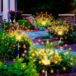 JNOEC Halloween Christmas Garden Fireworks Solar Outdoor Lights 8 Pack 480 LED Pathway IP65 Solar Powered Starburst Fairy 8 Lighting Modes for Patio Yard Decorative Warm White Multi-Color