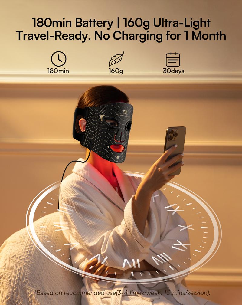 INIA GLOW 2 Red Light Therapy Mask , 4 Light Modes with 850nm NIR, 2600mAh Rechargeable LED Face Mask for Skincare at Home and Travel, Best Valentine's Day Gift for Her