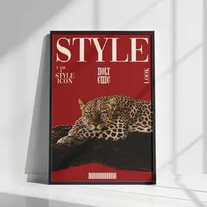 Red Vogue Leopard Art Print, Stylish Home Décor