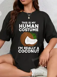 100% Cotton Funny Coconut for Men Women Coco Costume Halloween Hawaiian T-Shirt