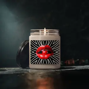 Red Lip Bite Graphic Candle | 9oz Soy Jar, Pop Art Kiss Design