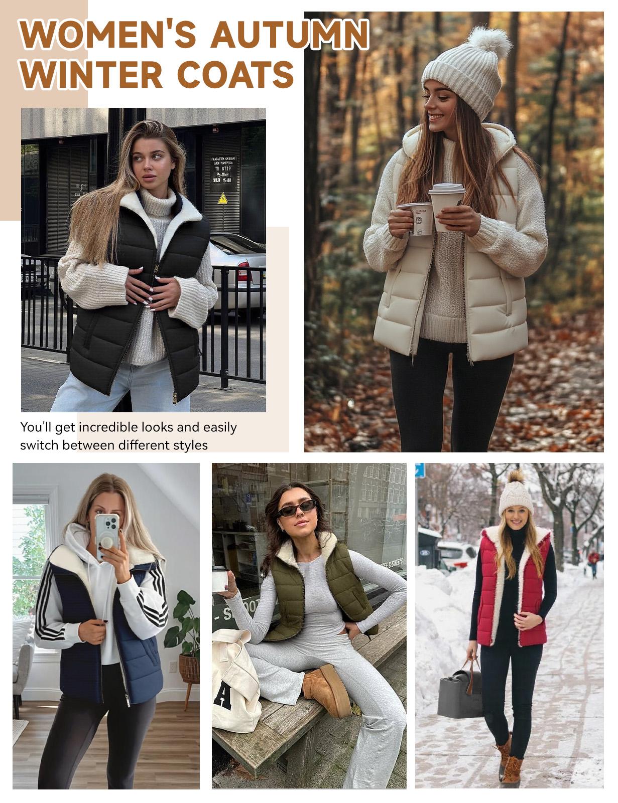 UMIPUBO Womens Sherpa Fleece Vest Warm Sleeveless Jacket 2025 Winter Coat Fall Zip Up Hoodie Reversible Outwear with