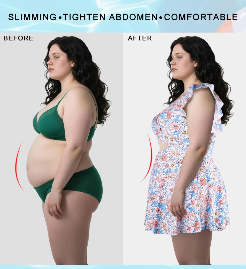 B2prity Women's Plus Size Swimsuit Tummy Control One Piece Swimdress Ruffle V Neck Cutout Wrap Bathing Suit with Skirt