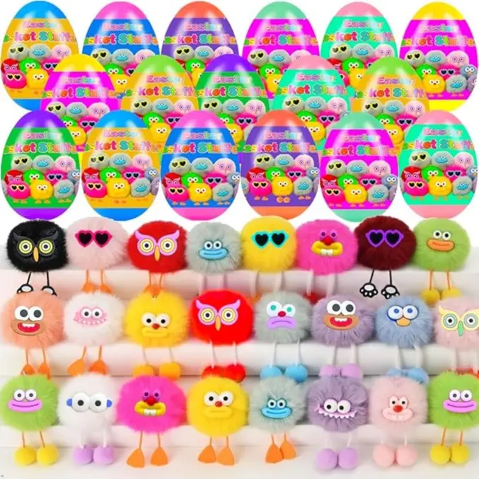 24 Pcs PreFilled Easter Eggs with Plush Toys Keych