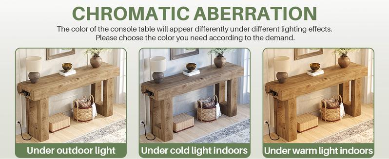 Homieasy 63'' Farmhouse Console Table with Power Outlets and Sensor Light, Wooden Entryway Table with Storage, Rectangular Sofa Tables Behind The Couch for Entrance, Hallway, Living Room entryway table