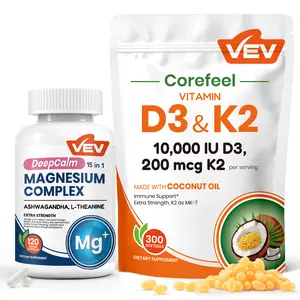 VEV Supplement Bundle: Magnesium Capsules + Vitamin D3 K2 Softgels, for Daily Nutrition