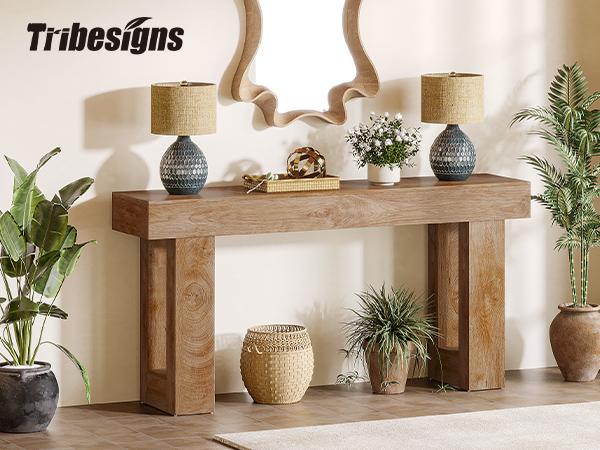 【Live Only】Tribesigns Farmhouse Console Table 63-Inch Long Narrow Sofa Table Behind The Couch Wooden Rectangular Entryway Table for Entrance Hallway Living Room Natural Finish - Interior Decor
