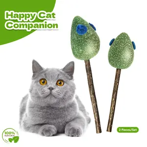 2PCs Cat Mouse Lollipop Toy | Catnip/Matatabi/Gall Fruit Infused Pet Toy - Natural Handmade Teeth Cleaning Chew Toy for Cats