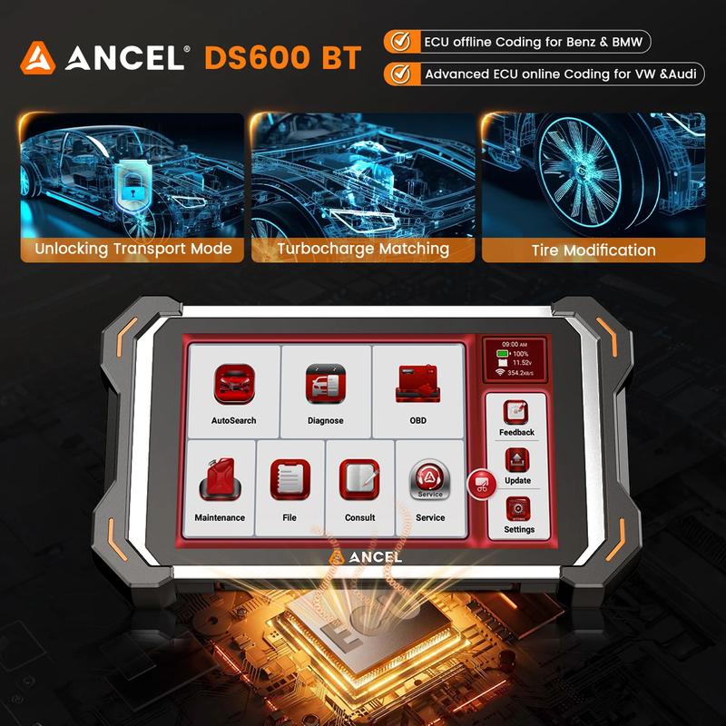ANCEL DS600BT OBD2 Scanner Full System Diagnostic Tool CANFD/DOIP Bi-Directional ECU Coding 34 Reset Lifetime Free Update Fit for Chevrolet, Ford, BMW E/F/G Chassis, Jaguar, Land Rover