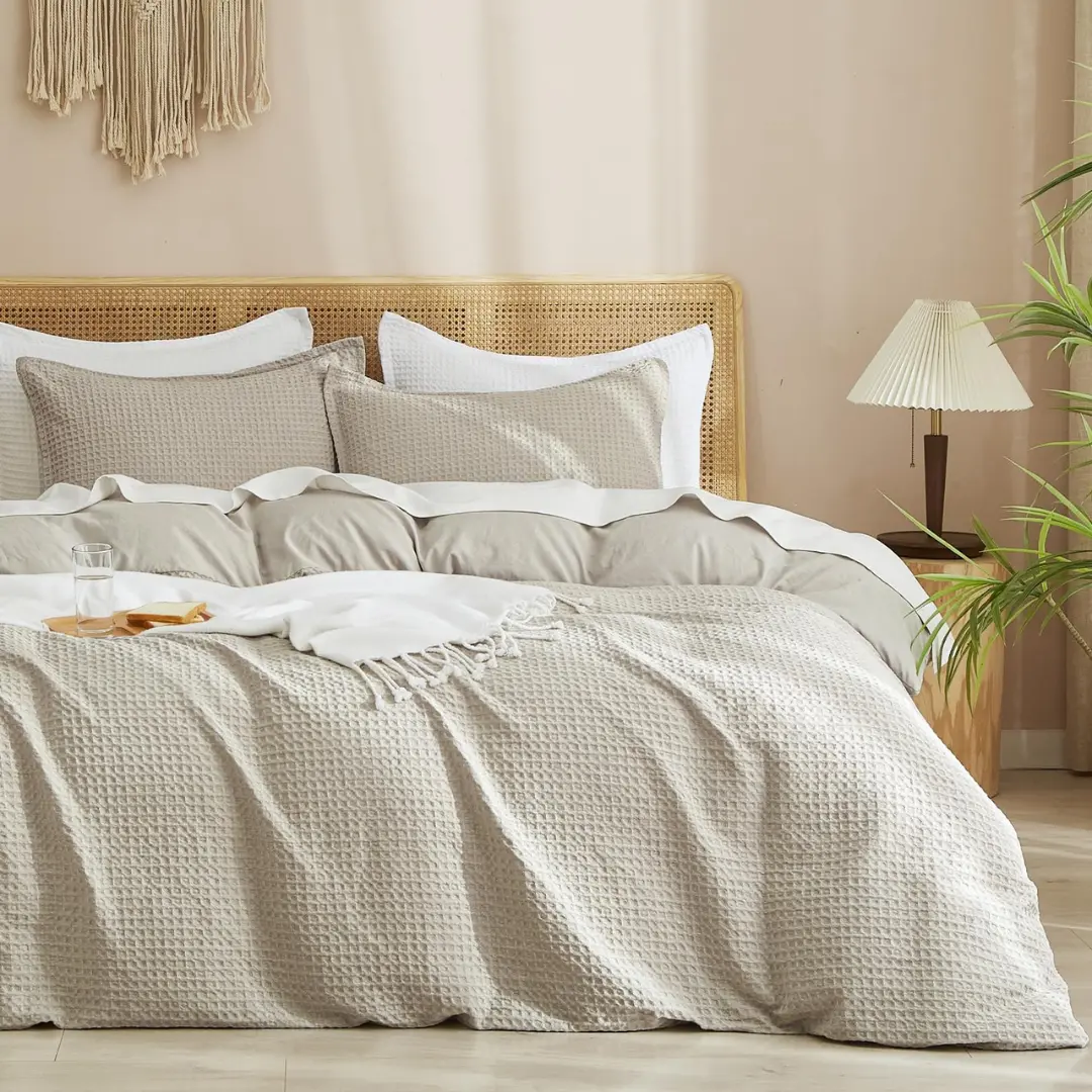 PHF Waffle Weave Duvet Cover Set, 3 counts/set Ultra Soft Comforter Cover for All Season,  Breathable Durable with 2 Pillow Shams Bedding Collection, Ideal Gift,back to school,back to school shopping,home decor
