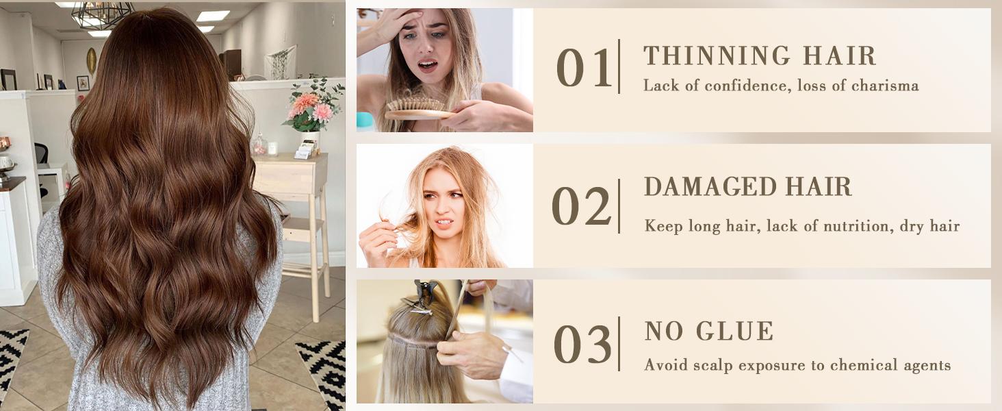 AISI HAIR 4PCS Synthetic Clip in Hair Extensions Black Brown Double Weft 20/24 Inch Long Wavy Straight Hairpiece for Women natural hair