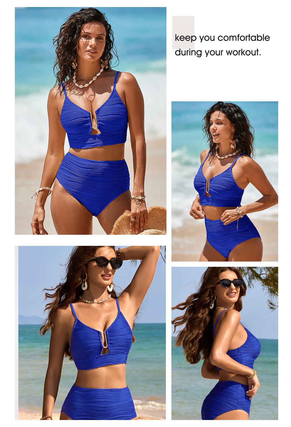 Aleumdr 2 Piece Bikini Set U-Wire Cutout Swimsuit High Waisted Textured 2026 Summer Swimming Clothing Beach Water Sports Tummy Control Swimwear SpringStatements
