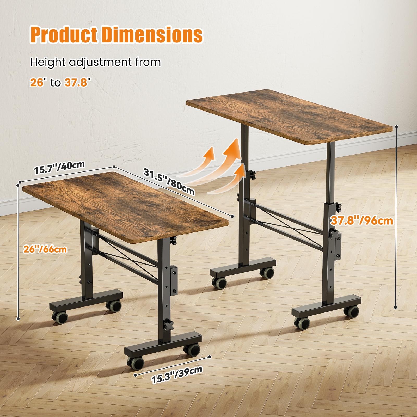 Flycity Portable vertical office desk, adjustable height standing desk, small computer, laptop, mobile vertical rolling desk with wheels, suitable for home office desk