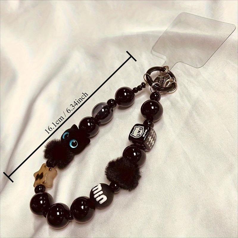 2026 Premium Black Plush Cat Phone Charm Portable Beaded Wristlet Chain For Outings Car Keychain And Bag Accessory With Adorable Cat Design Trendy All-Match Birthday Gift Party