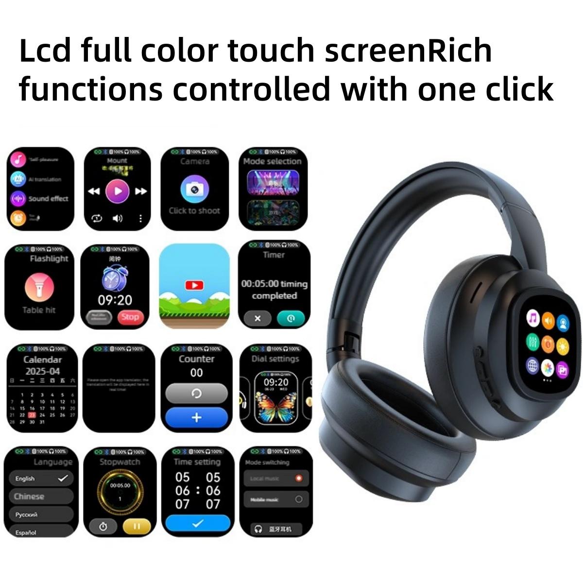 VUB Bluetooth LCD Touchscreen Wireless Headphones with DIY Wallpapers and Multiple Features