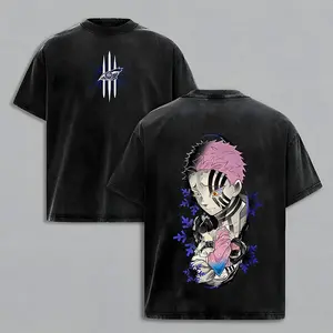 Akaza vs Koyuki Oversized Washed T-Shirt – Demon Slayer Kimetsu no Yaiba Vintage Heavy Cotton Unisex Tee Anime Manga Streetwear Retro Graphic Top Otaku Merch Gift for Fans MCV