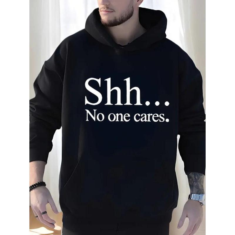 Shh No One Cares Pullover Hoodie, Unisex Funny Letter Print Sweatshirt, Casual Fun Shh No One Cares Shirt Tee Tops Sweater for Men Women Birthday Gift