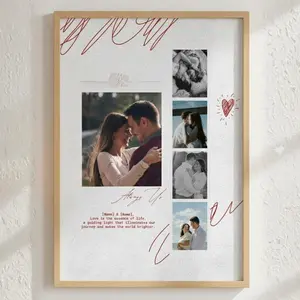 Personalized Couple Photo Collage Poster, Custom Anniversary Picture Wall Art, Romantic Relationship Photo Print Keepsake, Meaningful Love Gift Decor, Modern Aesthetic Home Display for Bedroom Living Room Space