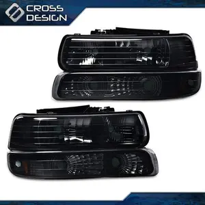 CROSSDESIGN FIT FOR 1999-2002 CHEVY SILVERADO SMOKED/TINTED HOUSING  HEADLIGHT UPPER+LOWER