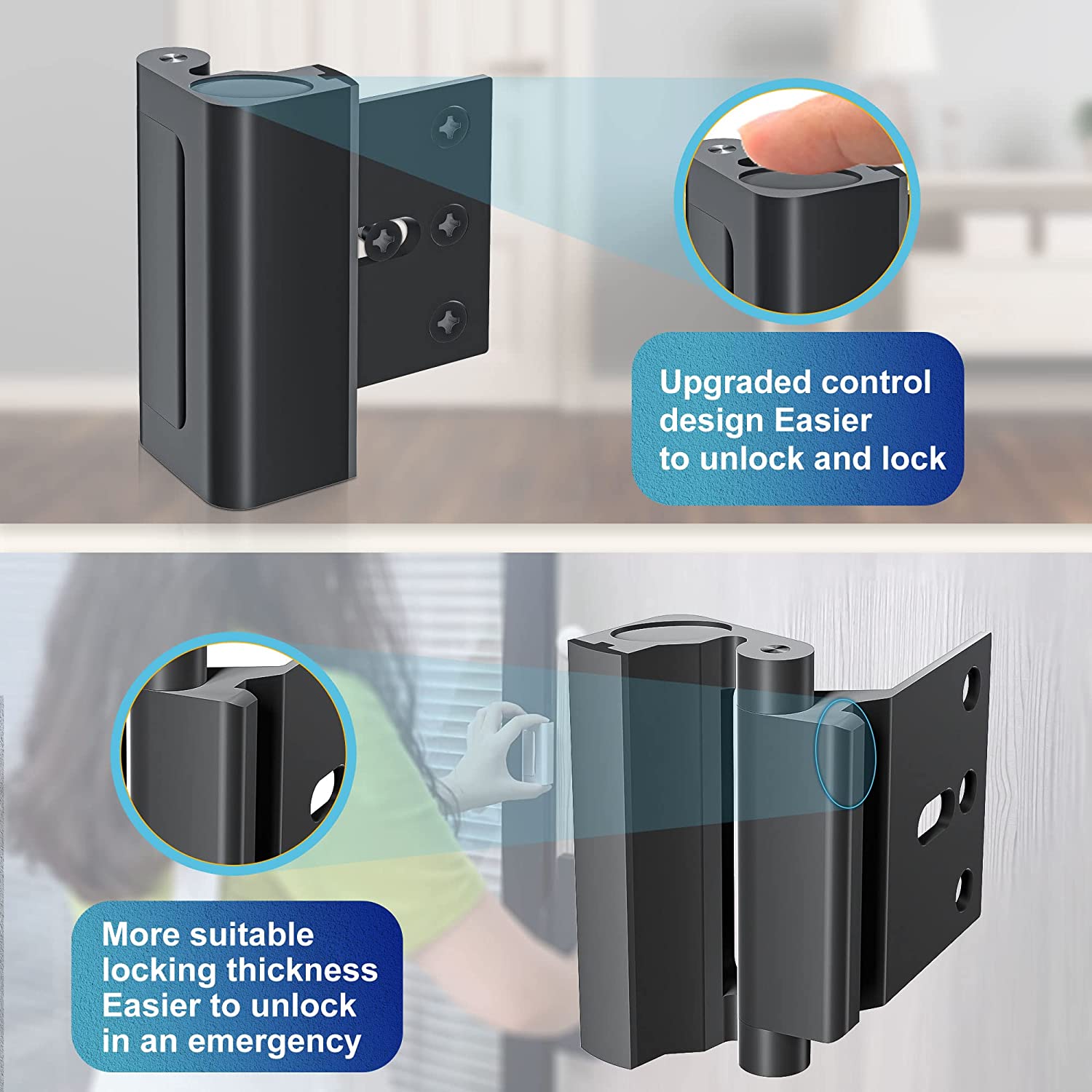 BASIC SUPPLY Enhanced Home Security with 1-Pack Door Reinforcement Locks - Withstands 800lbs of Force, Extra Door Lock for Added Safety