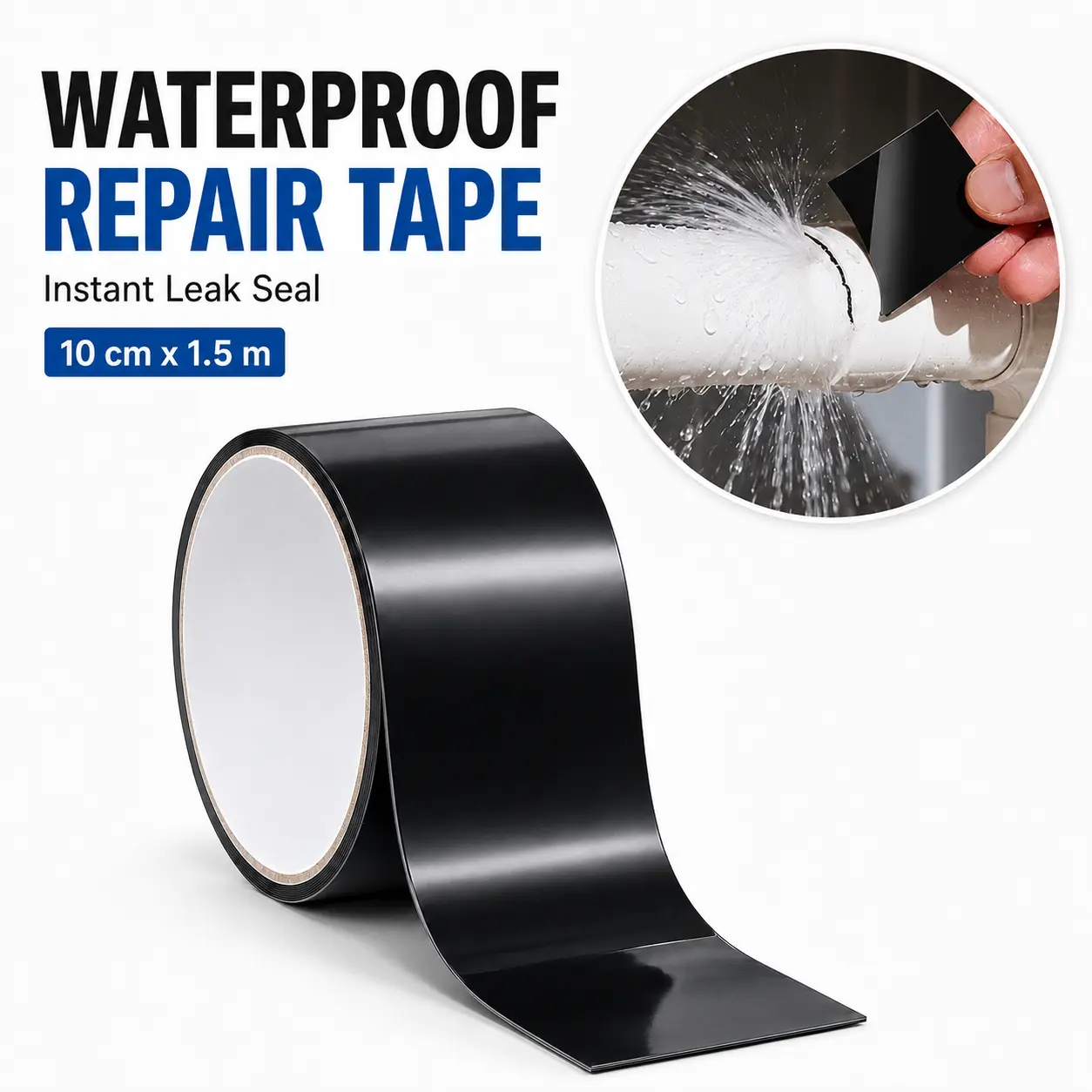 Super Waterproof Repair Tape, 4 in x 5 ft Self-Adhesive PVC Leak Patch Tape, Flexible Sealing Tape for Pipes, Buckets, Basins, Glass, Black and Clear