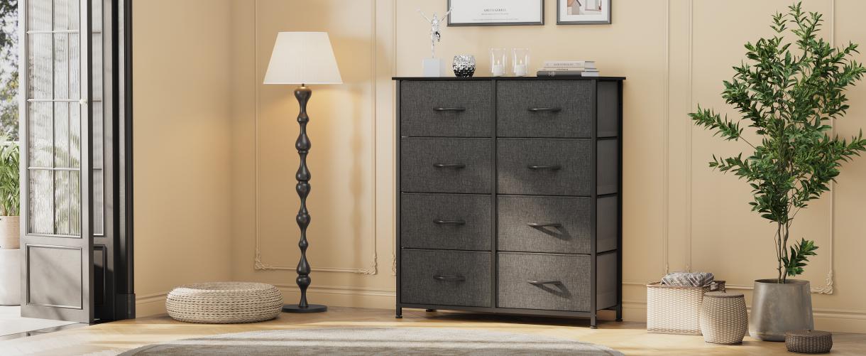 DWVO 8 Dresser for Bedroom, Storage Dresser with 8 Drawers, Black Dresser & Chest of Drawers, Storage Drawer Organizer for Closet, Bedroom, Living Room