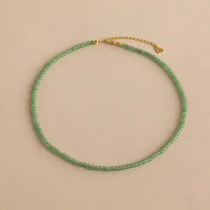 Tiny Jade Choker Necklace by Caitlyn Minimalist - Dainty Beaded Green Gemstone Necklace - Unique Layering Necklace for Women - Best Friend Gift