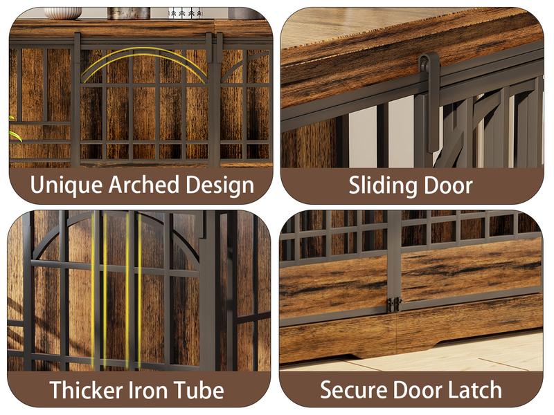 78 Inch Double Dog Crate Furniture, Extra Large Dog Kennel Indoor with Divider, Heavy Duty Dog Cage for 2 Dogs, Decorative Wooden Dog House Decorative Table TV Stand, Pet House for XLarge Dogs,Brown 78 Inch Double Dog Crate Furniture, Extra Large Dog Kennel Indoor with Divider, Heavy Duty Dog Cage for 2 Dogs, Decorative Wooden Dog House Decorative Table TV Stand, Pet House for XLarge Dogs,Brown