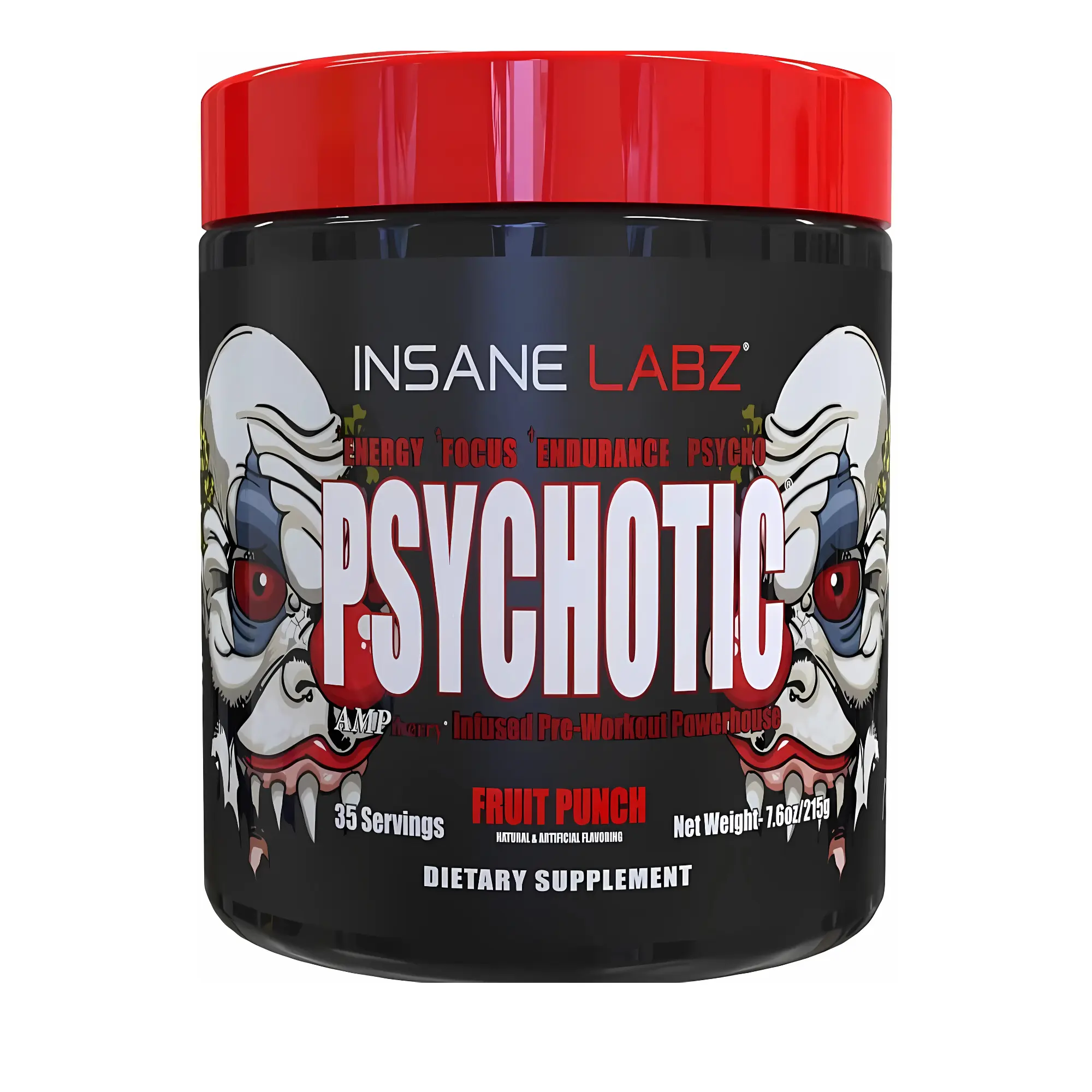 Insane Labz Psychotic High-Stimulant Pre-Workout Powder - High-Stimulant Blend, Creatine Monohydrate, Beta-Alanine, DMAE Focus Support, Ampiberry Extract Energy Booster - 35 Servings Fruit Punch Gym Dietary Muscle Supplement (No Crash, No Jitters), Peak E