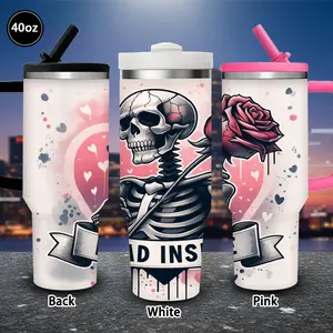 1 pc 40 oz Gothic Skull & Rose Tumbler with lid and straw, winter insulated travel mug, gift for women and men, ideal for Valentine’s Day, Easter, birthday gifts, iced/hot coffee cup