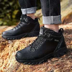 Men's & Heavy-Duty All-Terrain Hiking Boots with Warm Plush Lining, Anti-Skid PU Rubber Sole & Mid-Calf Ankle - Durable Outdoor Trekking, Hunting, Camping Boots for Winter, Snow, Mud, Rocky Terrain (Unisex)
