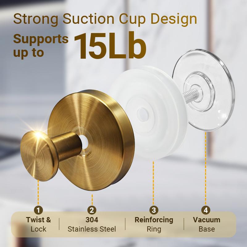 Upgraded Stainless Steel Suction Cup Hooks - Metal Towel Hooks for Bathroom, Window Mirrors, Wreath Hanger for Front Door, Perfect for Hanging Towels and More