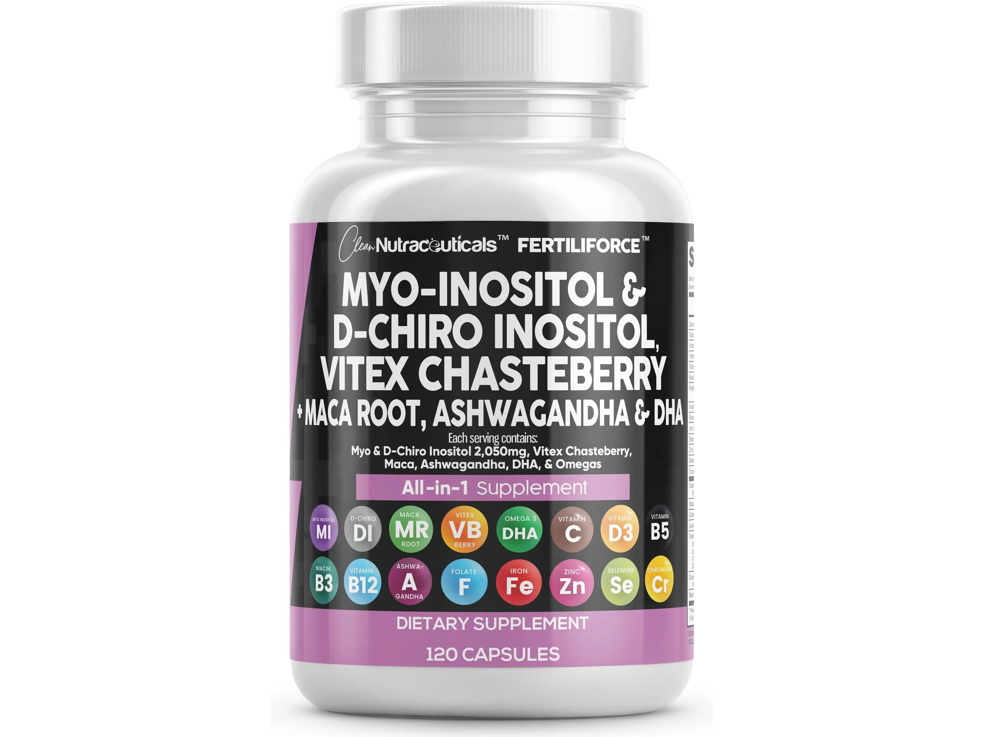 Clean Nutraceuticals Myo-Inositol & D-Chiro Inositol, Vitex Chasteberry, Maca Root, Ashwagandha & DHA, Iron, & More for Women's Vitamins Capsules – Fertiliforce