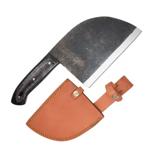 Wild Turkey Handmade Serbian Chef Knife Forged 12-inch Butcher Knife 1075 High Carbon Steel Cleaver with Sheath for Kitchen Outdoor BBQ