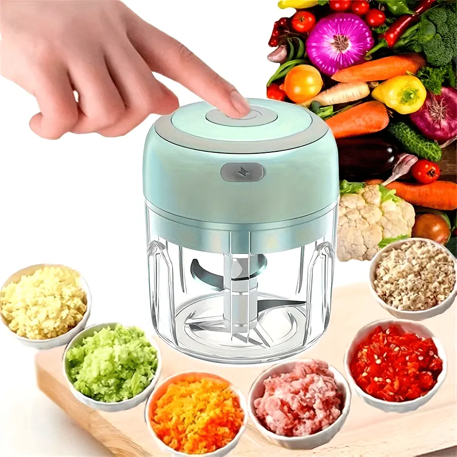 Rechargeable Electric Garlic Chopper - Multifunction Vegetable Chopper, Steel & Plastic, Mini Size Compact Fit, Chop Easily for Onion Ginger Chili, Outdoor Camping Travel Use - Green, Portable Veggie Chopper