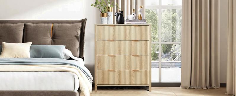 Giratree 4 5 Drawer Dressers for Bedroom, Modern Closet Chest of Drawers with Waveform Fluted Panel, Large Wood Storage Dresser Organizer for Nursery Bedroom Living Room Hallway Closet