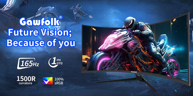 Gawfolk Curved Gaming Monitor 34-inch UWQHD 3440x1440P, 1500R Ultra-Wide PC screen 165Hz, curved computer screen, VA screen panel, Displayport+HDTV, VESA 75 * 75mm