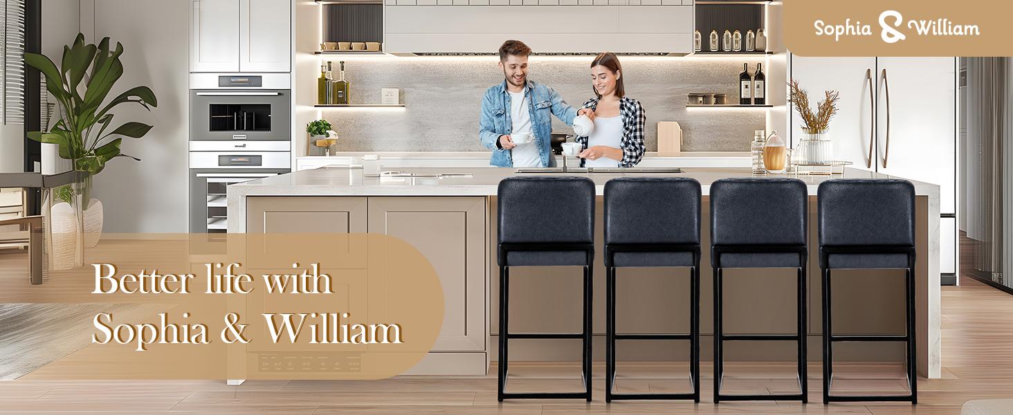Phivilla Home Modern Bar Stools Set of 1/2/3/4, 24'' PU Leather Counter Height with Back, Waterproof, Metal Frame, Kitchen Island & Home Bar Chairs, Spring Glow Up Phivilla Home Modern Bar Stools Set of 1/2/3/4, 24'' PU Leather Counter Height with Back, Waterproof, Metal Frame, Kitchen Island & Home Bar Chairs, Spring Glow Up